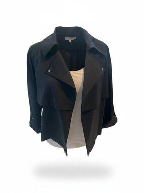 DKNY Cropped Trench Jacket Blue Black Lightweight Size 6
